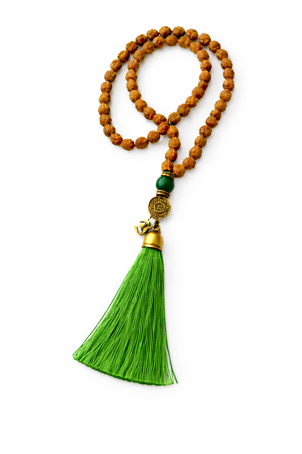 Mala de Rudraksha con Borla Turquesa – Calma y Protección