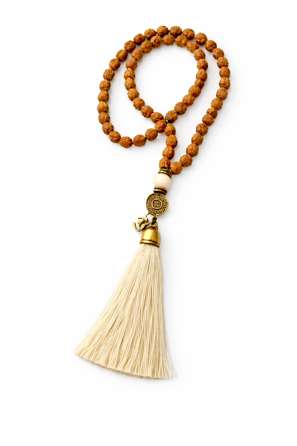 Mala de Rudraksha con Borla Turquesa – Calma y Protección