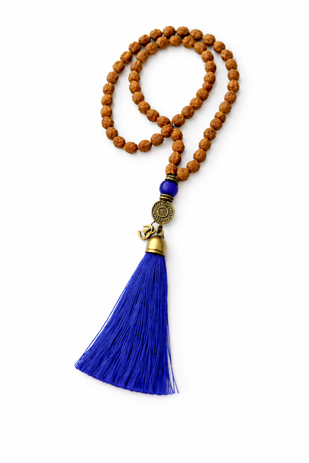 Mala de Rudraksha con Borla Turquesa – Calma y Protección