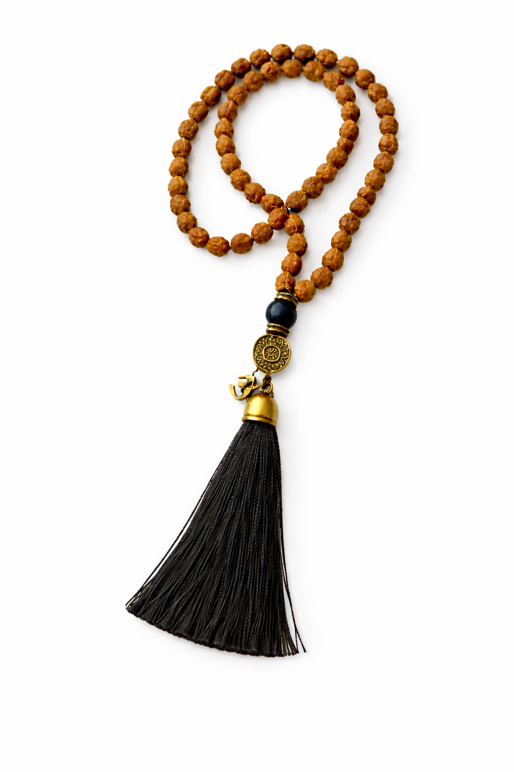 Mala de Rudraksha con Borla Turquesa – Calma y Protección