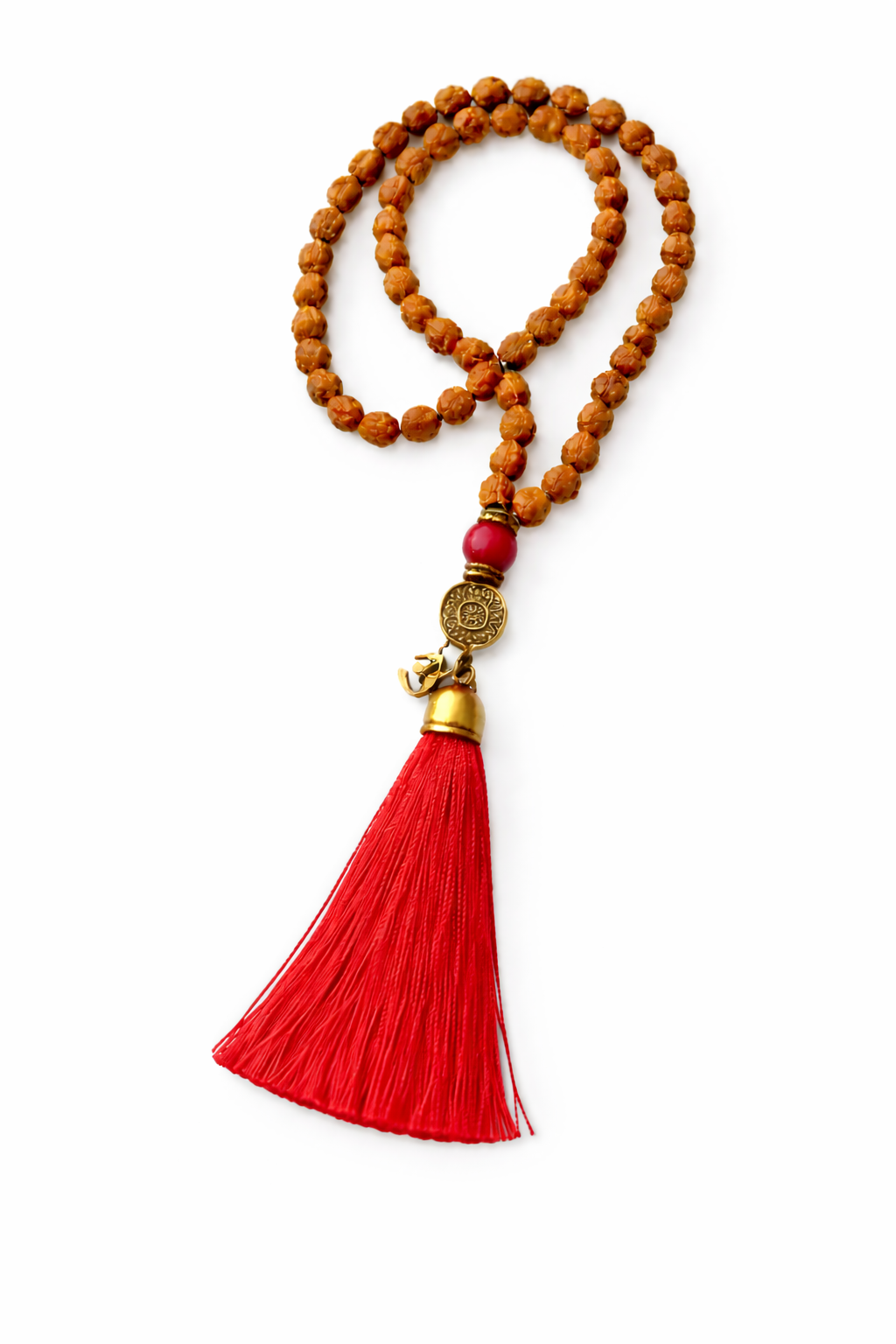 Mala de Rudraksha con Borla Turquesa – Calma y Protección